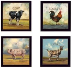 Farm Animals 4-Piece Vignette by Bonnie Mohr, Black Frame, 14" x 14"