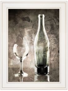 Moody Gray Wine Glass Still Life by Bluebird Barn, Ready to hang Framed Print, White Frame, 15" x 19"