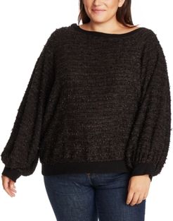 Trendy Plus Size Off-The-Shoulder Eyelash Sweater