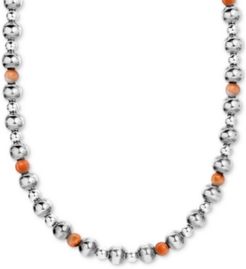 Spiny Oyster Multi-Bead Statement Necklace in Sterling Silver, 15" + 2" extender