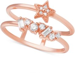 Swarovski Crystal Celestial Double Band Statement Ring in Rose Gold-Plated Brass