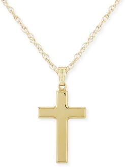 Flat Cross Necklace Set in 14k White Or Yellow Gold