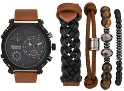 Black/Brown Analog Quartz Watch And Stackable Gift Set