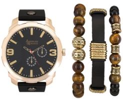 Black/Gold Analog Quartz Watch And Holiday Stackable Gift Set