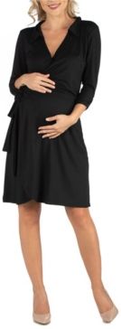 Knee Length Collared Maternity Wrap Dress