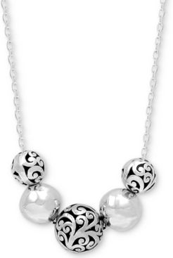 Filigree & Polished Bead Statement Necklace in Sterling Silver, 16" + 2" extender