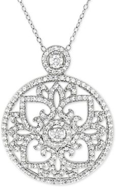Cubic Zirconia Antique-Look Medallion 18" Pendant Necklace in Sterling Silver