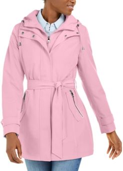 Hooded Belted Water-Resistant Raincoat