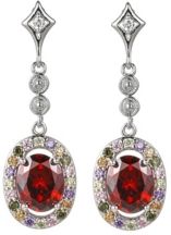 Silver-Tone Ruby Accent Drop Earrings