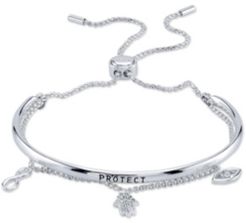 "Protect" Cubic Zirconia Multi-Charm Fine Silver Plated Bolo Bracelet