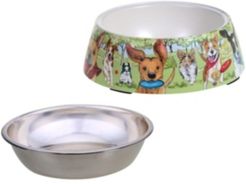 Dog Park 2-Pc. Bamboo Fiber Pet Bowl with Stainless Steel Insert