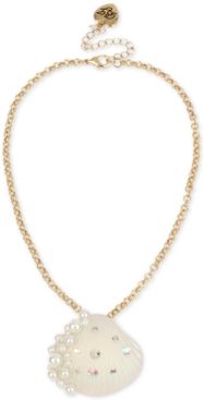 Gold-Tone Pave & Imitation Pearl Seashell Pendant Necklace, 16" + 3" extender