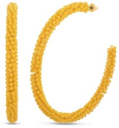 Yellow Bead Wrapped Post Hoop Earring