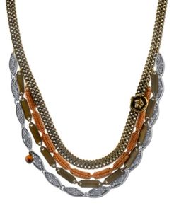 T.r.u. by 1928 Vintage-Like Chain Collar Necklace Rose Accent and Semi-Precious Tiger's Eye