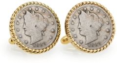 1800's Liberty Nickel Rope Bezel Coin Cuff Links