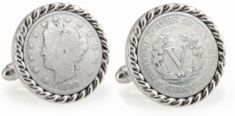 1800's Liberty Nickel Rope Bezel Coin Cuff Links