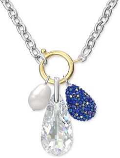 Two-Tone Crystal & Imitation Pearl Removable Charm Water Pendant Necklace, 17-5/8" + 2" extender