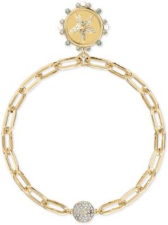 Gold-Tone Crystal & Imitation Pearl Starfish/Dreamer Water Medallion Magnetic Link Bracelet