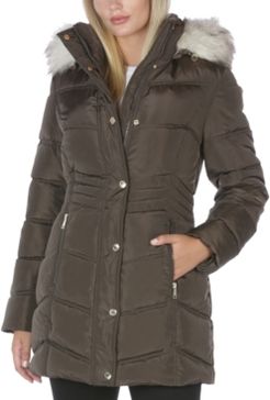 Faux-Fur-Trim Hooded Puffer Coat