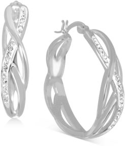 Crystal Braided Medium Hoop Earrings in Fine Silver-Plate or Gold Plate, 1.24"