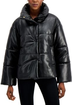 Inc Faux-Leather Puffer Coat, Created for Macy's