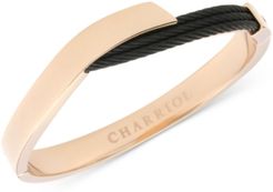 Two-Tone Overlap Bangle Bracelet in 18k Rose Gold Pvd Stainless Steel & Black Pvd Cable