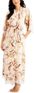 Inc Lace-Trim Floral-Print Long Wrap Robe, Created for Macy's
