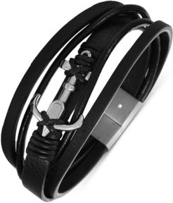 Inc Men's Stainless Steel Anchor Faux-Leather Multi-Row Magnetic Bracelet, Created for Macy's