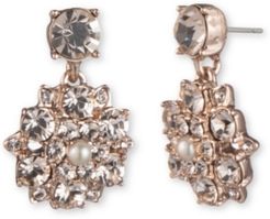 Rose Gold-Tone Imitation Pearl & Crystal Flower Drop Earrings