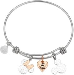 Two-Tone Mickey and Minnie Mouse "Love and Kisses" Bangle Bracelet in Fine Silver Plate