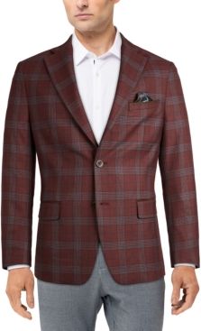 Slim-Fit Burgundy Plaid Sport Coat