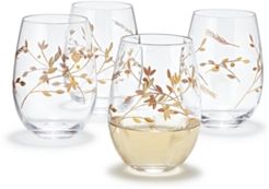 Gold Floral Etched Stemless Wine Glasses, Set of 4, Created for Macy's