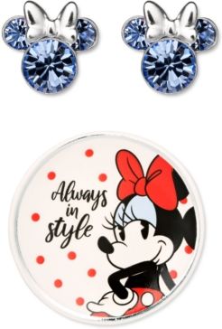 Minnie Mouse Clear Crystal Stud in Sterling Silver with Bonus Trinket Dish