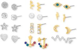 Two-Tone 12-Pc. Set Multicolor Crystal & Imitation Pearl Assorted Earrings