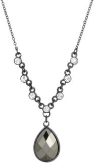 2028 Women's Black Tone Hematite Color Teardrop Pendant Necklace