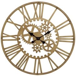 Industrial Style Metal Round Gear Wall Clock with Roman Numerals