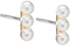 Imitation Pearl Trio Bar Stud Earrings