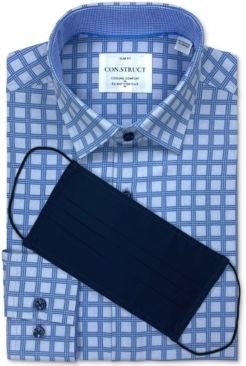 Receive a Free Face Mask with purchase of the Con. Struct Men's Slim-Fit Blue Check Dress Shirt, Created for Macy's