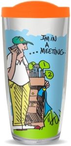 "In A Meeting-Golfing" 16-Oz. Travel Tumbler with Lid