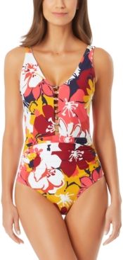 Floral-Print Beaded One-Piece Swimsuit Women's Swimsuit