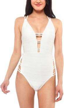 Ribbed Plunge Strappy One-Piece Swimsuit Women's Swimsuit