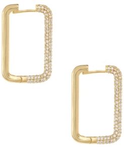 Gold Plated Crystal Pave Rectangle Hoop Earrings