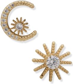 Gold-Tone Crystal Moon & Star Mismatch Stud Earrings