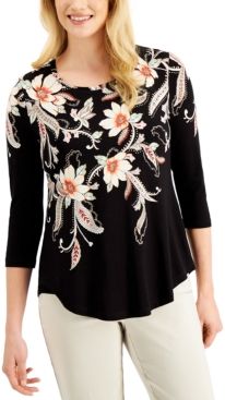 Petite Printed 3/4-Sleeve Top, Created for Macy's