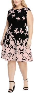 Plus Size Scuba-Crepe Floral-Print Fit & Flare Dress