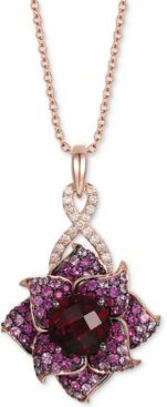 Multi-Gemstone (6-7/8 ct. t.w.) & Nude Diamond (1/4 ct. t.w.) Flower 18" Pendant Necklace in 14k Rose Gold
