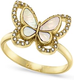 Gold-Plate Pave & Mother-of-Pearl Butterfly Ring, Created for Macy's