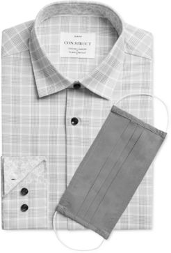 Con. Struct Men's Slim-Fit Cooling Comfort Performance Stretch Gingham Plaid Dress Shirt with Pleated Face Mask, Created for Macy's