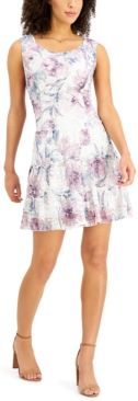 Petite Printed Lace Tiered-Ruffle Fit & Flare Dress