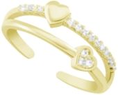 Cubic Zirconia Double Row Heart Toe Ring in Gold Plate